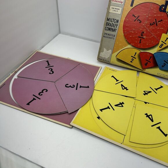 Vintage 1955 Milton Bradley Fraction Discs #9382 Learning Homeschool Education - Picture 7 of 13